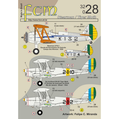 [FCM] Decalque 032-28 Stearman N2S-5 / D.H. 82 Tiger Moth Escala 1/32